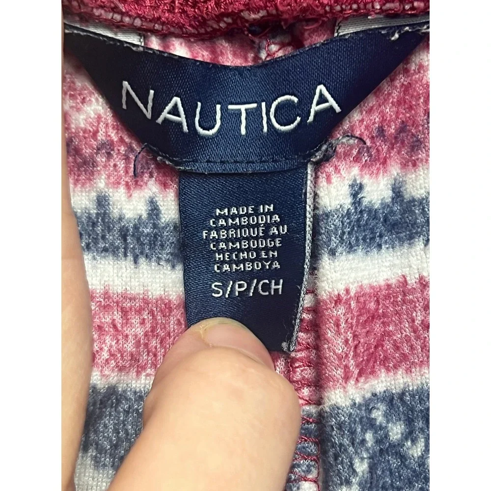 Nautica Womens‎ Small Fair Isle Snowflake Pajama Pants Burgundy Navy Festive